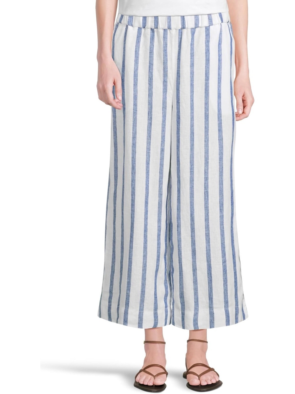 Tommy Bahama Blue & White Vertical-Stripe Linen Wide Leg Pants